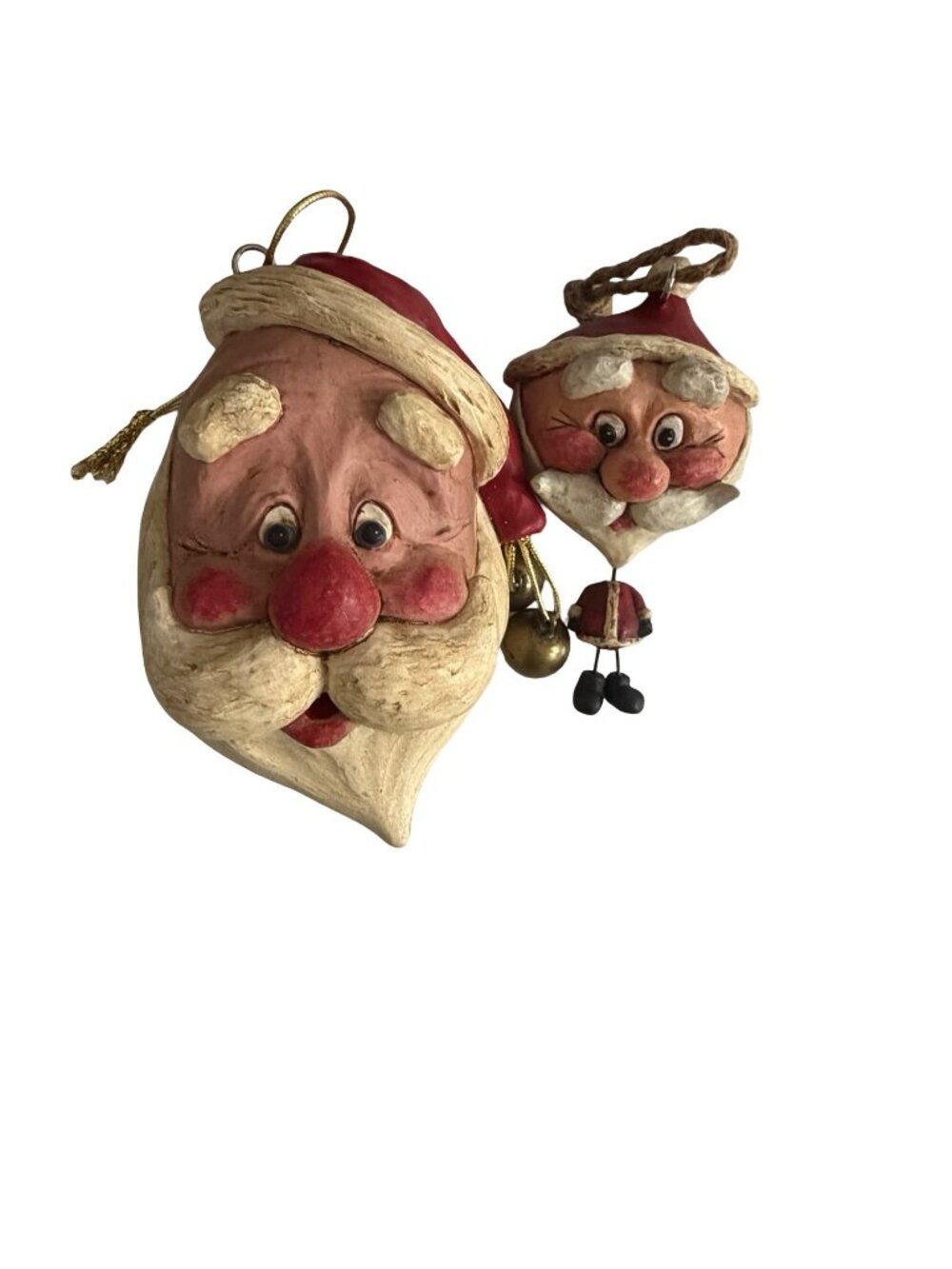 Vintage B. Anderson Santa Christmas Ornaments Set of 2 Folk Art Resin Hanging De